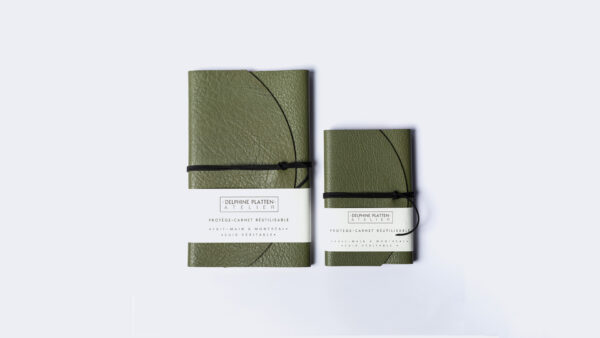Protège-carnet en cuir - Couverture à Lacet - Vert olive